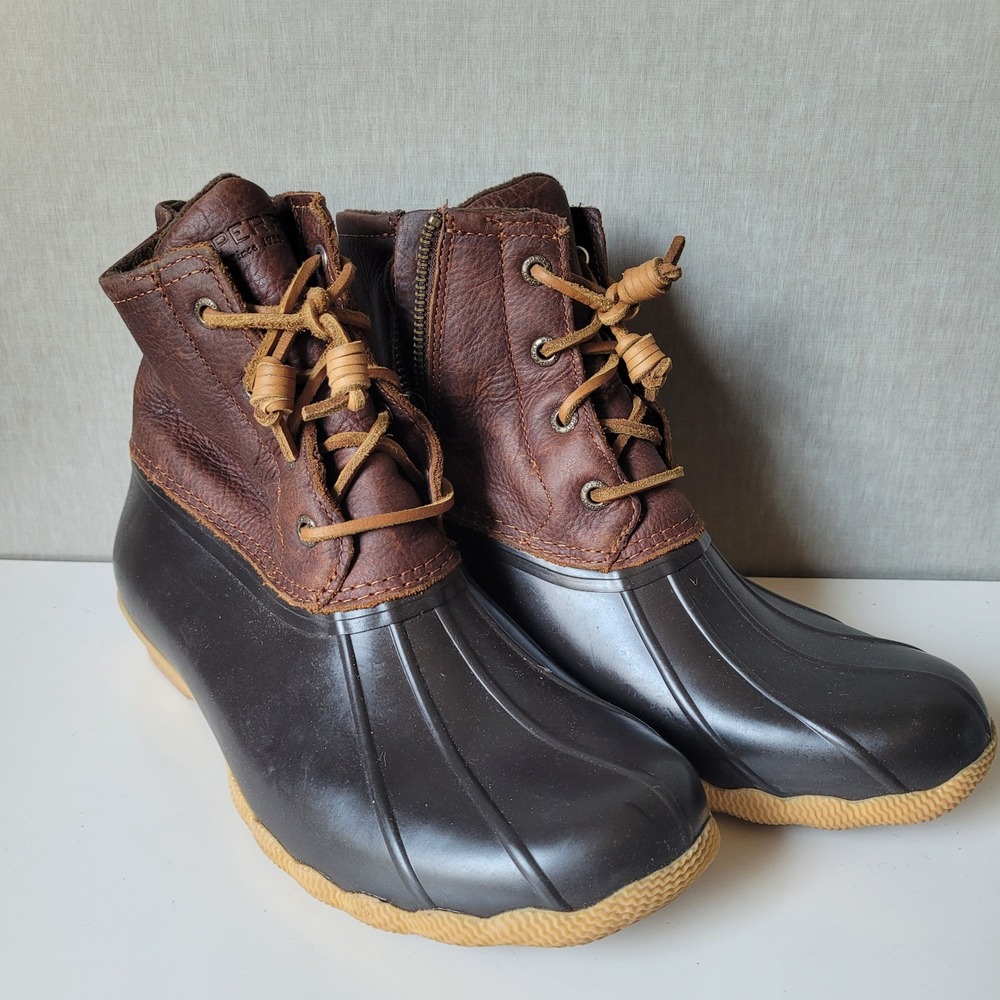 Sperry Saltwater Duck Boots Women's 8 Brown Leather Ankle Rain Boot STS91176